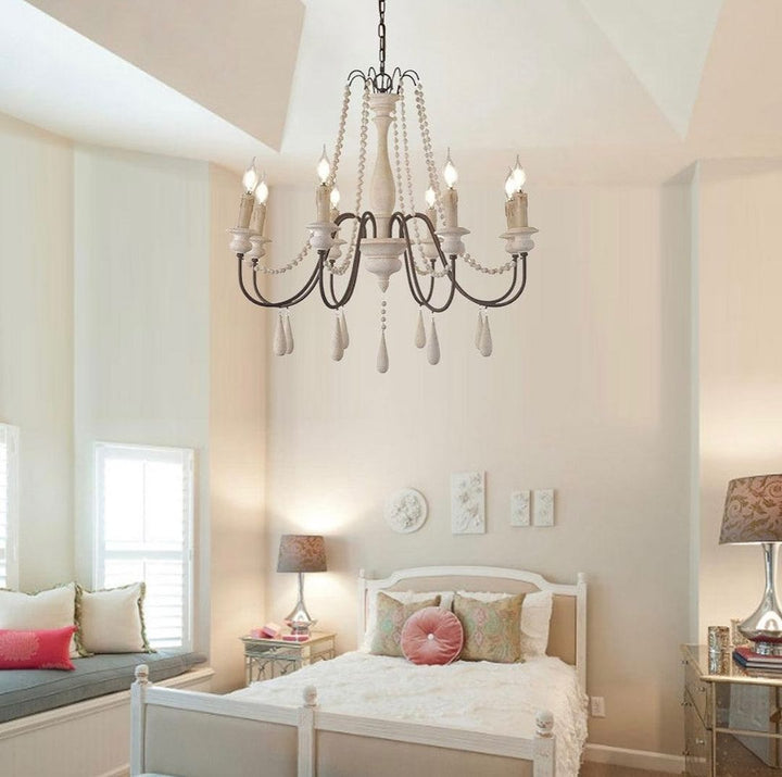 Elegant Beaded Wooden Chandelier