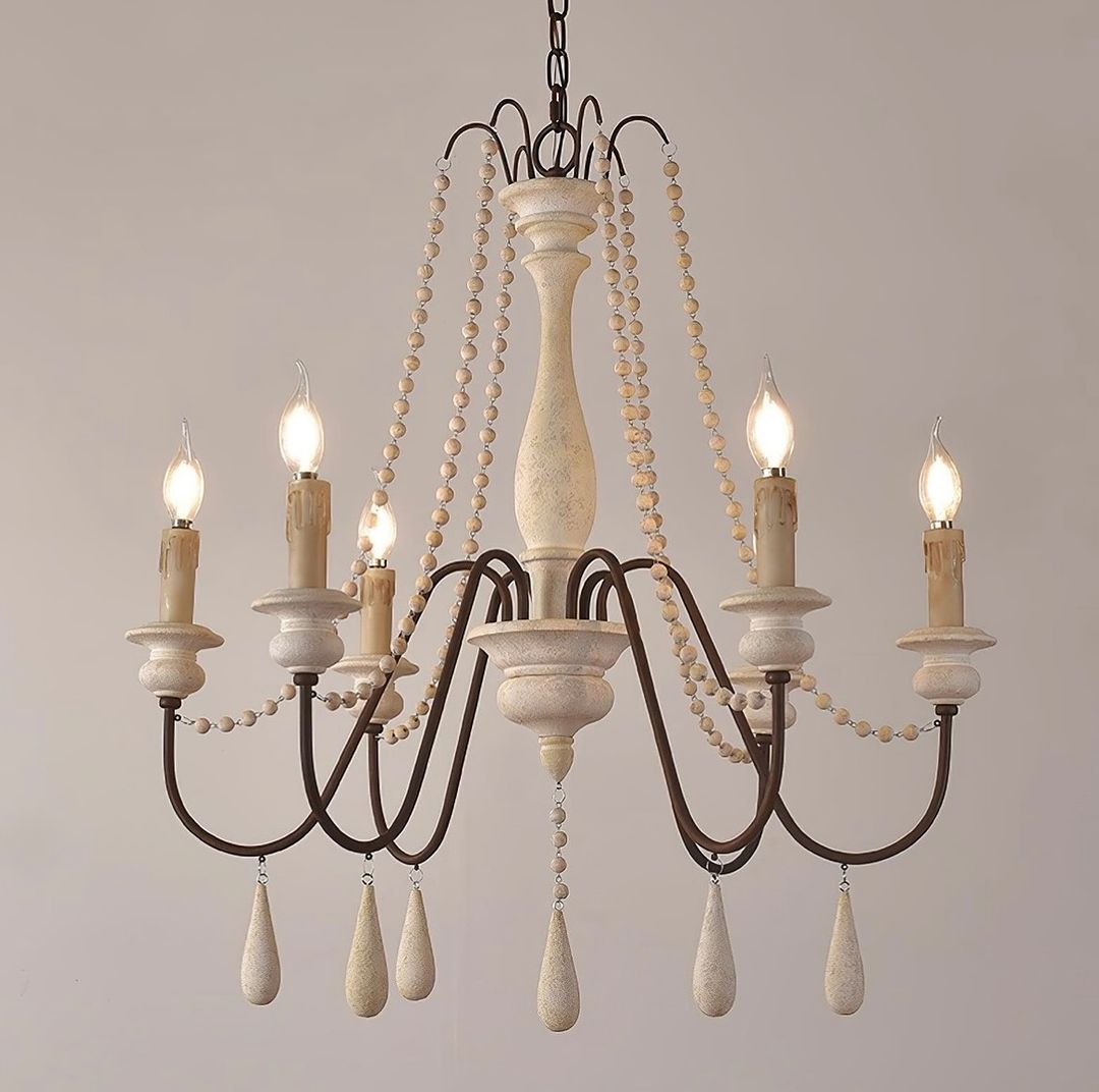 Elegant Beaded Wooden Chandelier