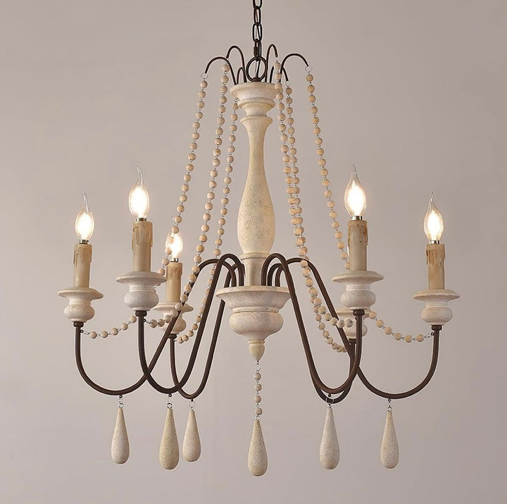 Elegant Beaded Wooden Chandelier