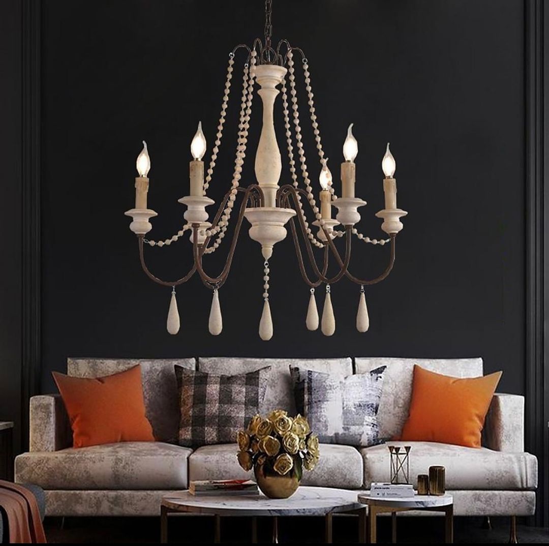 Elegant Beaded Wooden Chandelier