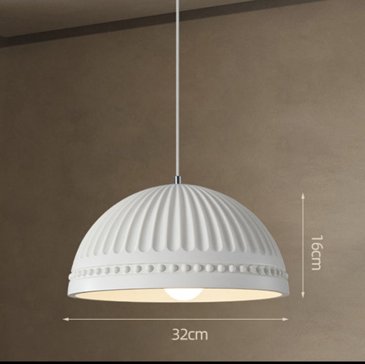 Classic White Dome Pendant Light with Ornamental Grooves