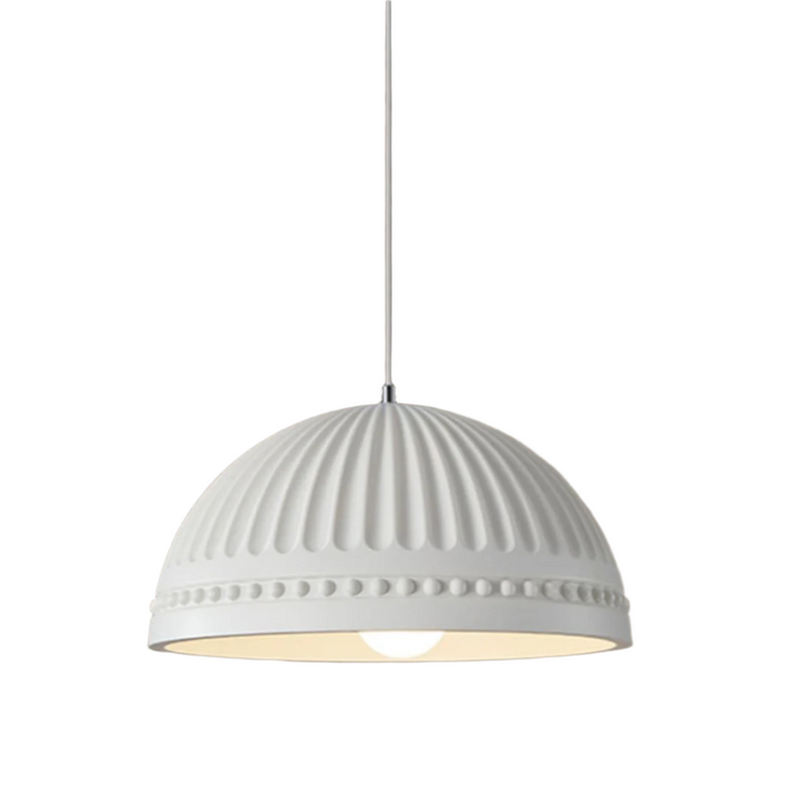 Classic White Dome Pendant Light with Ornamental Grooves