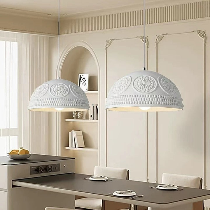 Decorative White Dome Pendant Light with Floral Ornaments