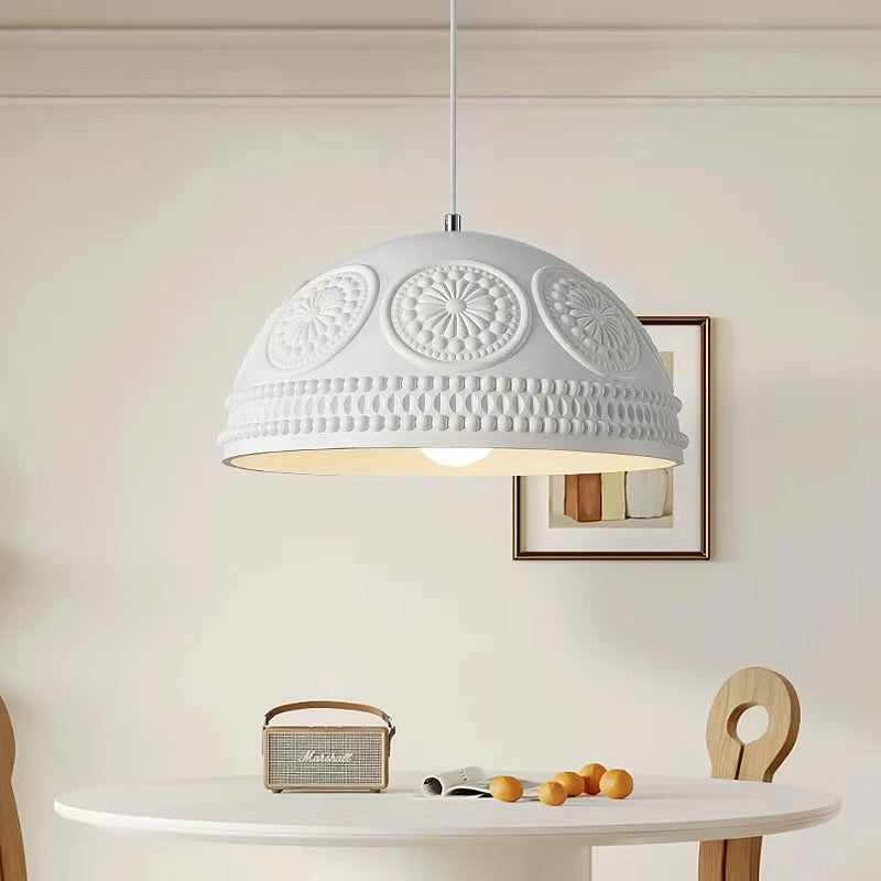 Decorative White Dome Pendant Light with Floral Ornaments