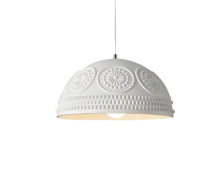 Decorative White Dome Pendant Light with Floral Ornaments