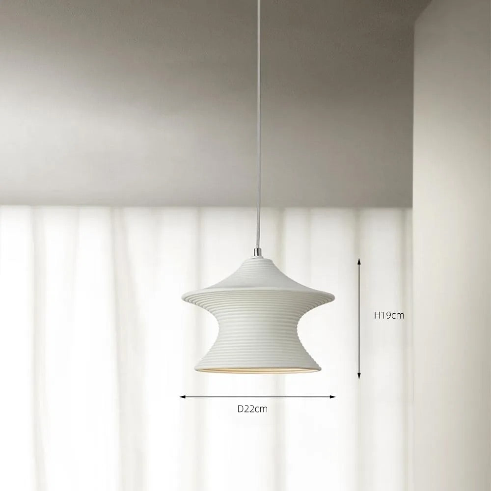 Sculptural Beige Pendant Light with Ribbed Design