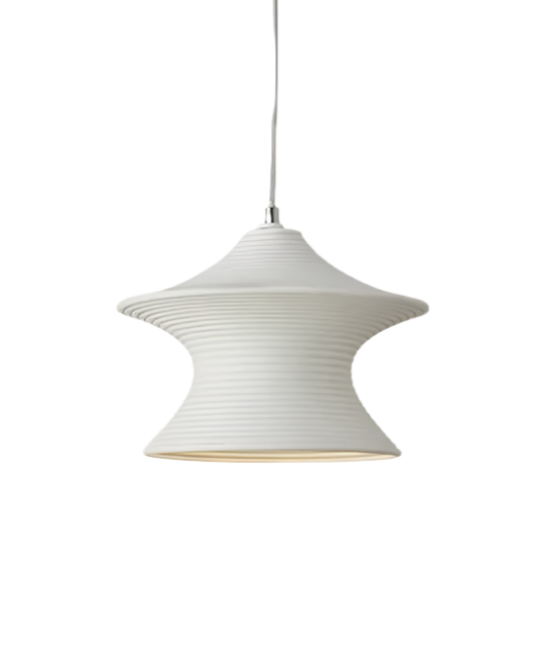 Sculptural Beige Pendant Light with Ribbed Design