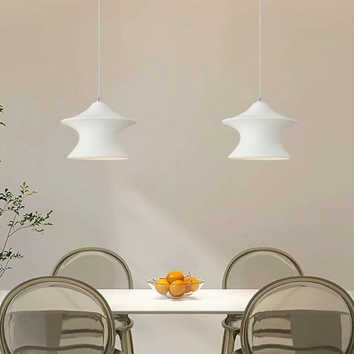 Sculptural Beige Pendant Light with Ribbed Design