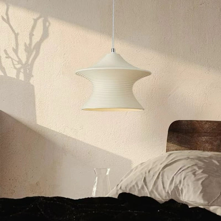 Sculptural Beige Pendant Light with Ribbed Design