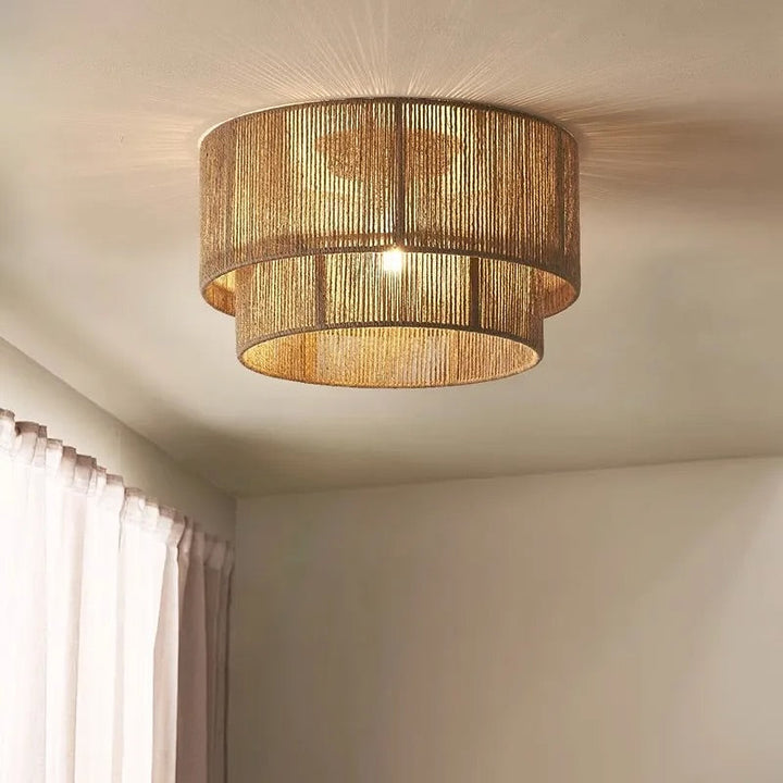 Double-Tiered Woven Ceiling Light with Rustic Design