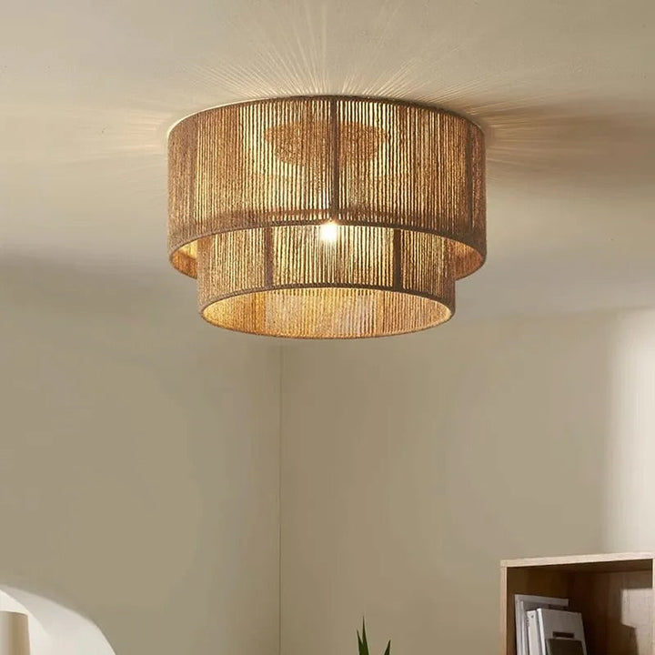 Double-Tiered Woven Ceiling Light with Rustic Design