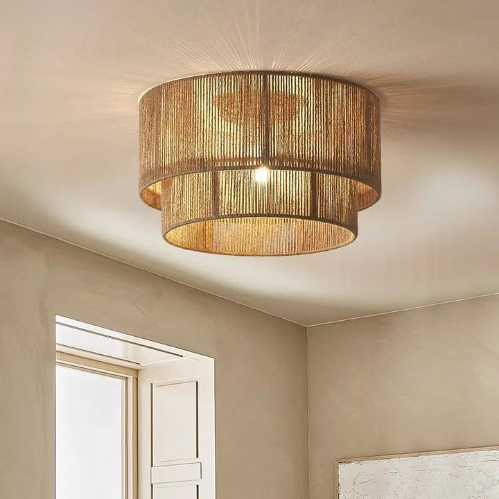 Double-Tiered Woven Ceiling Light with Rustic Design