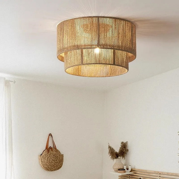 Double-Tiered Woven Ceiling Light with Rustic Design