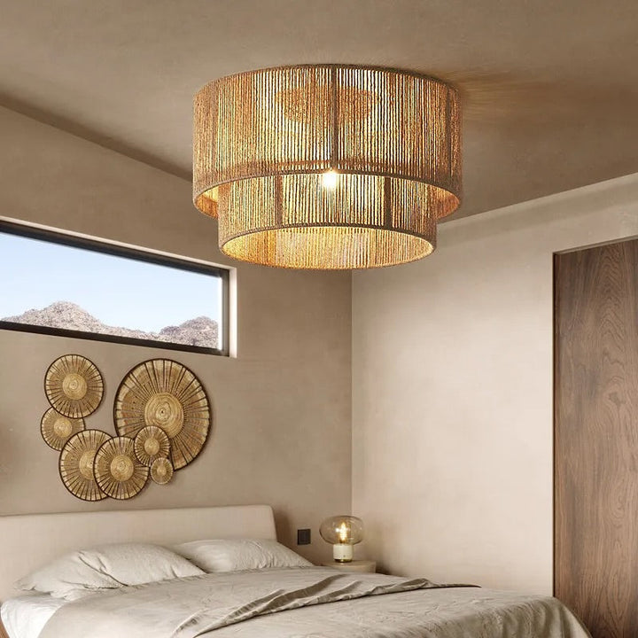 Double-Tiered Woven Ceiling Light with Rustic Design