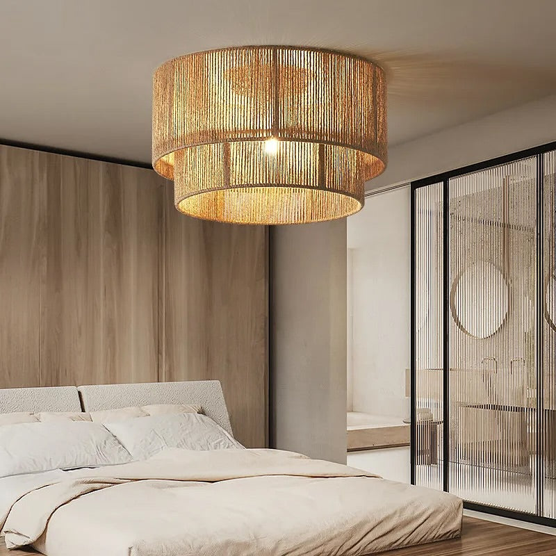 Double-Tiered Woven Ceiling Light with Rustic Design