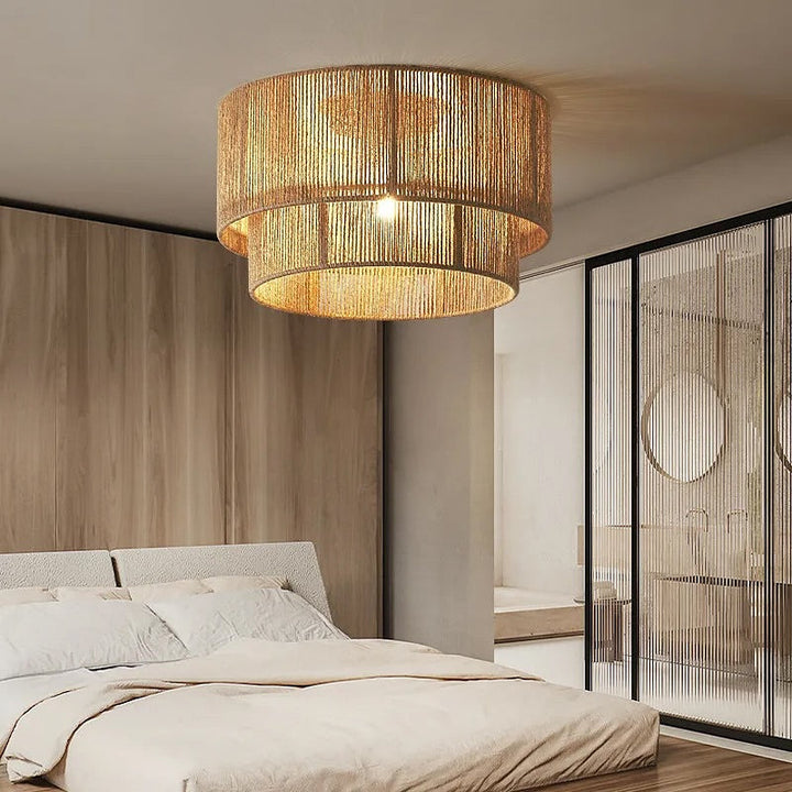 Double-Tiered Woven Ceiling Light with Rustic Design