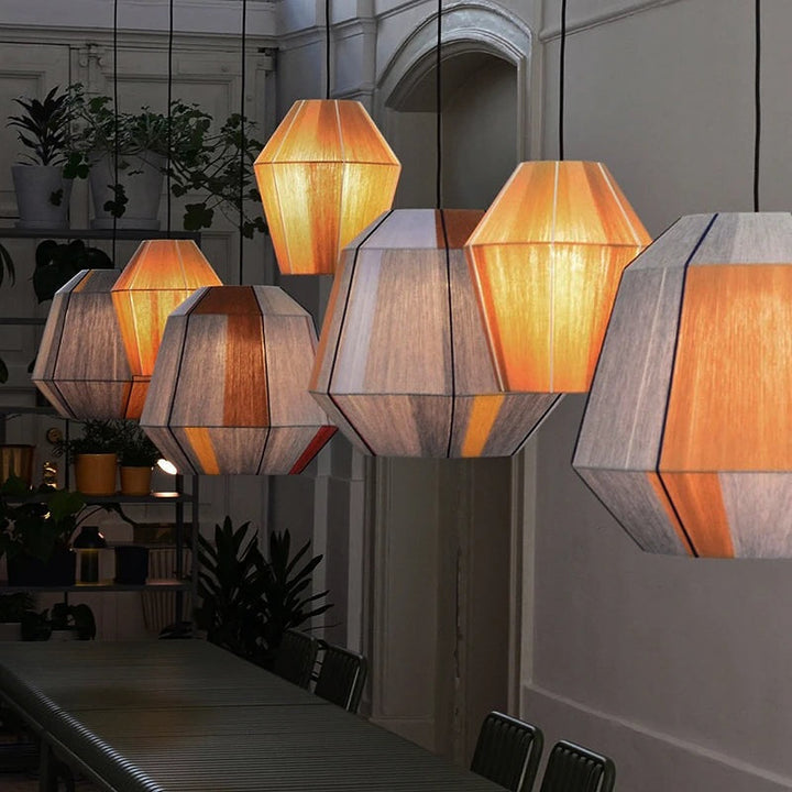 Multicolor Geometric Pendant Light with Woven Texture