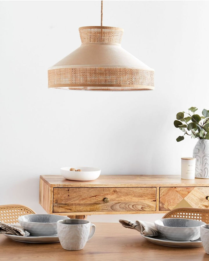 Wide Funnel Pendant Light with Woven Mesh Design