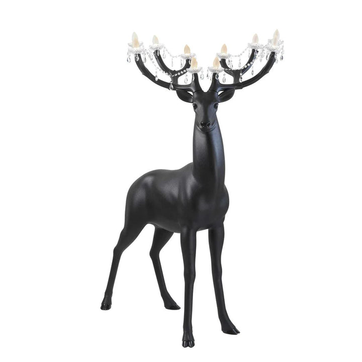 Black Stag Sculpture Chandelier with Crystal Antlers