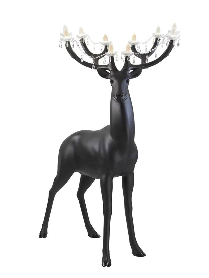 Black Stag Sculpture Chandelier with Crystal Antlers