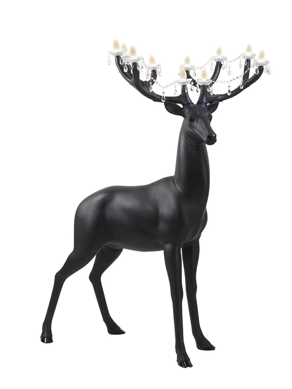 Black Stag Sculpture Chandelier with Crystal Antlers