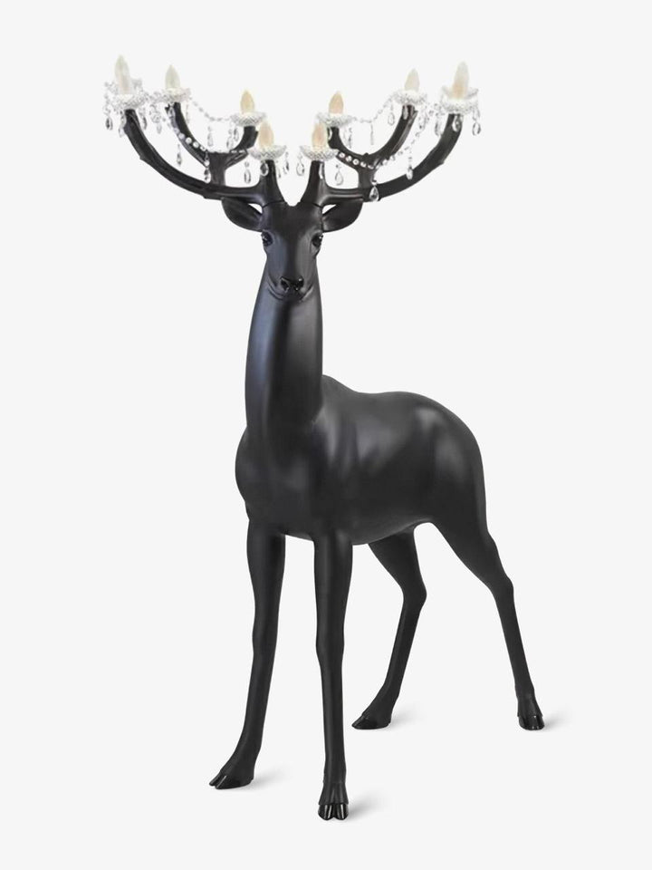 Black Stag Sculpture Chandelier with Crystal Antlers