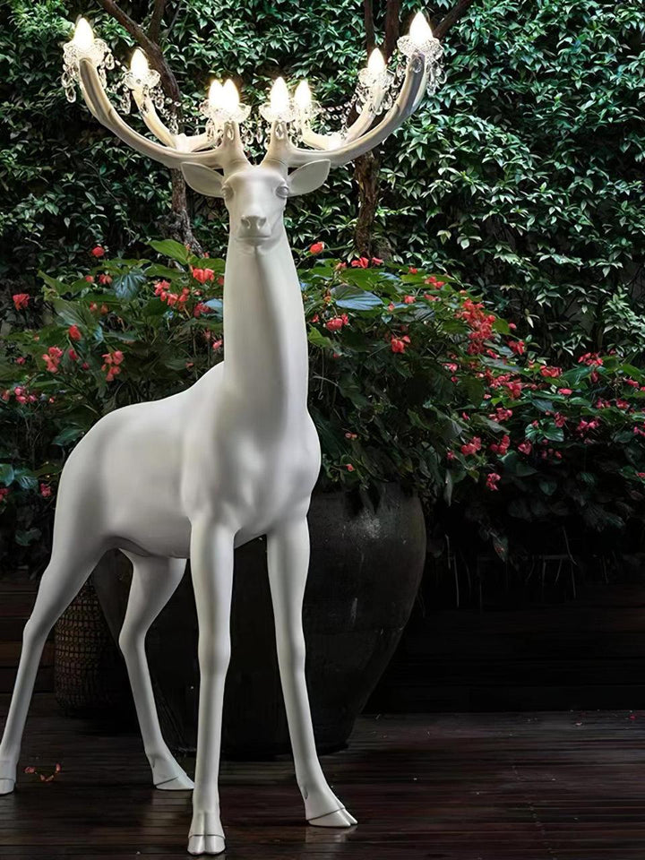 Black Stag Sculpture Chandelier with Crystal Antlers