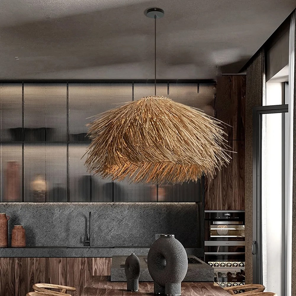 Rustic Woven Grass Pendant Light