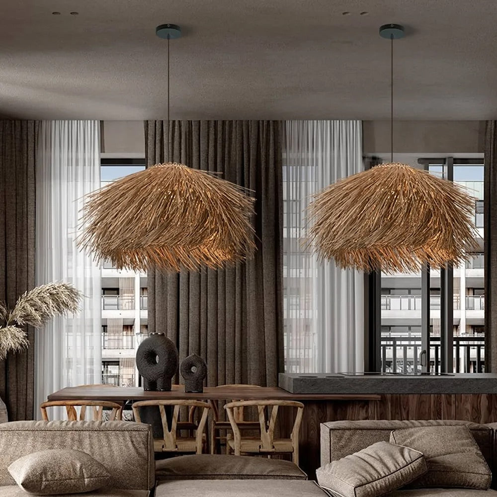 Rustic Woven Grass Pendant Light