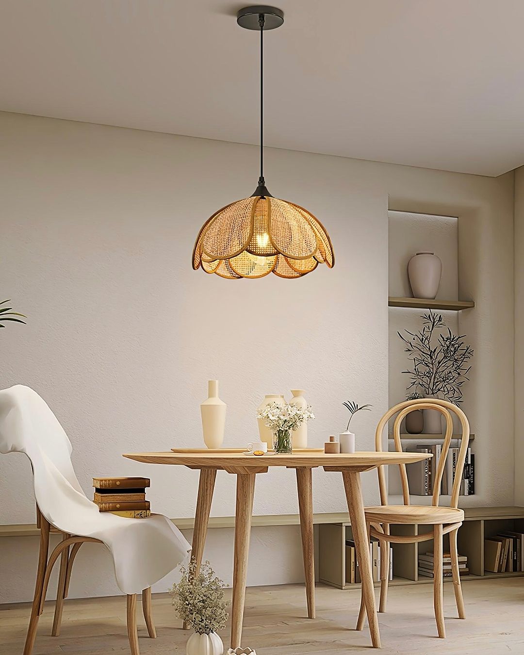 Rustic Petal Rattan Pendant Light