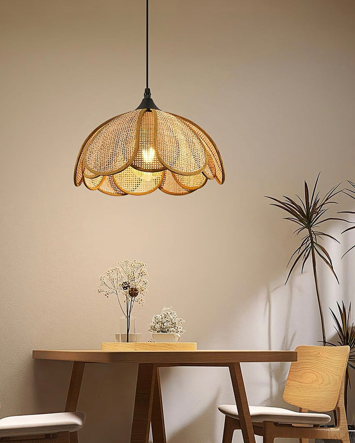 Rustic Petal Rattan Pendant Light