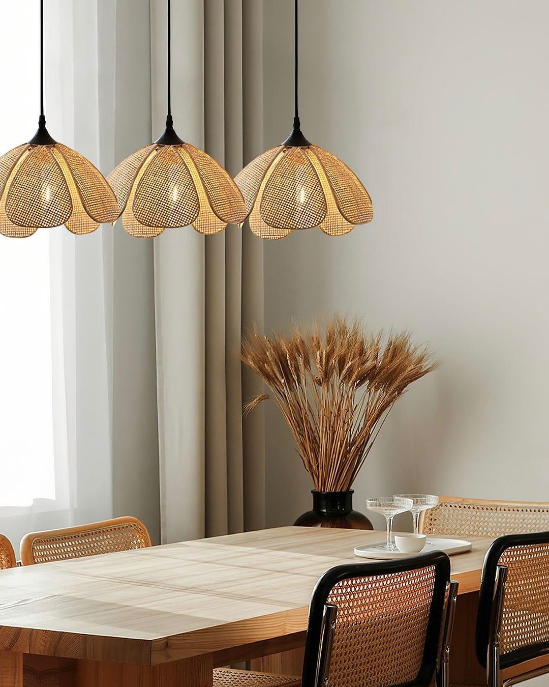 Rustic Petal Rattan Pendant Light