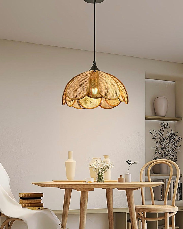 Rustic Petal Rattan Pendant Light