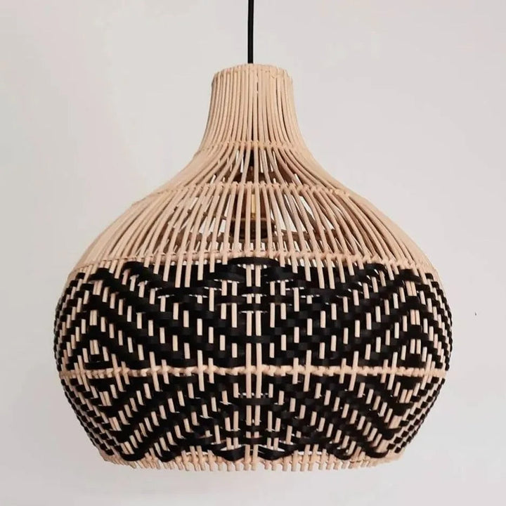 Bohemian Woven bamboo Pendant Light with Black and Natural Design