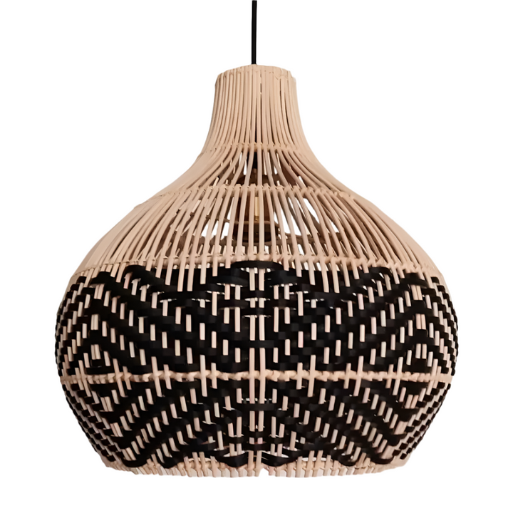 Bohemian Woven bamboo Pendant Light with Black and Natural Design