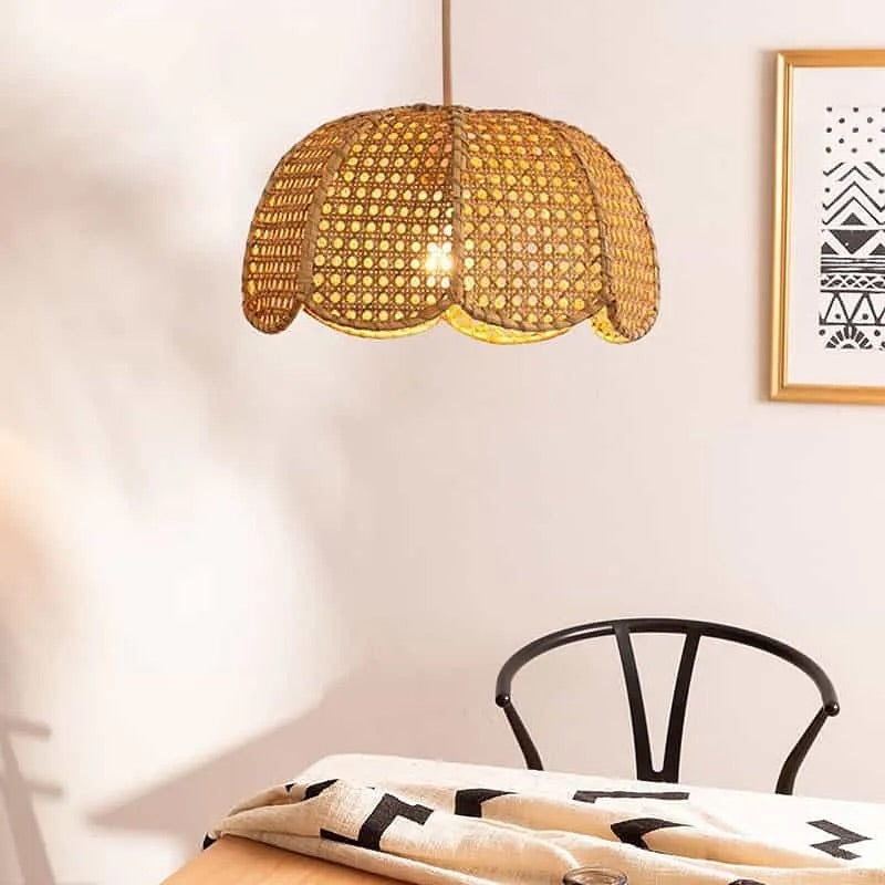 Rustic Rattan Petal Pendant Light