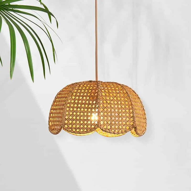 Rustic Rattan Petal Pendant Light