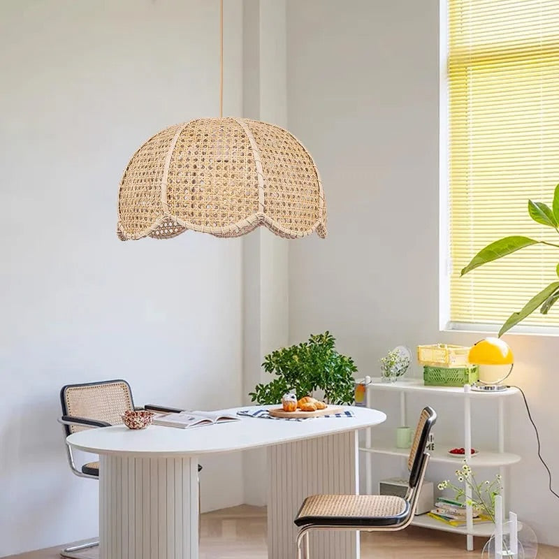 Rustic Rattan Petal Pendant Light