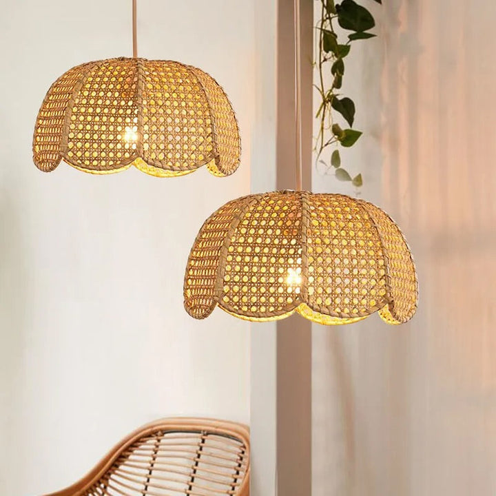 Rustic Rattan Petal Pendant Light