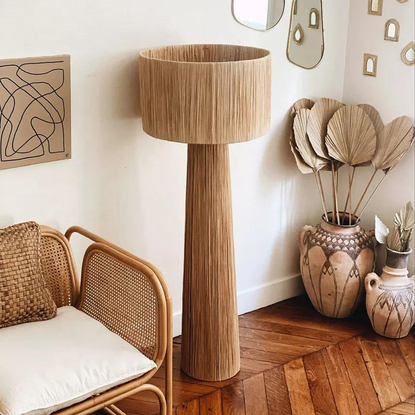 Rustic Floor Lamp with Woven Natural Design