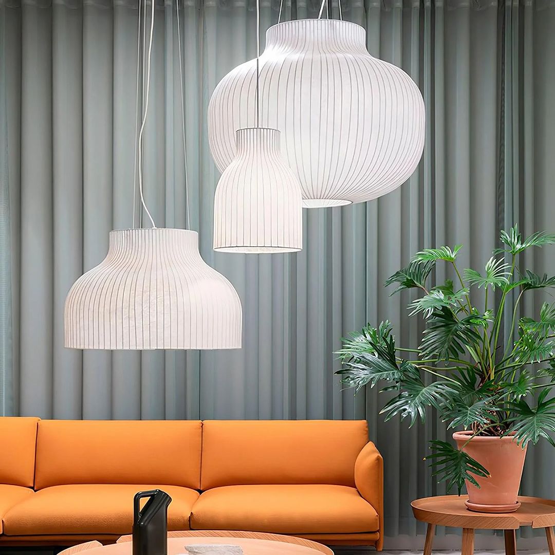 Contemporary Pleated Pendant Light Set