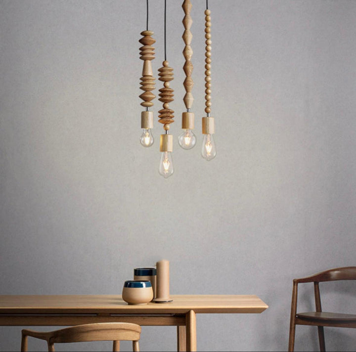 Rustic Wooden Bead Pendant Light