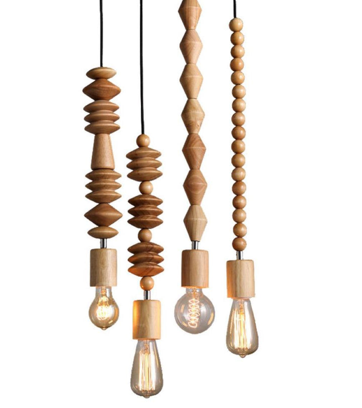 Rustic Wooden Bead Pendant Light