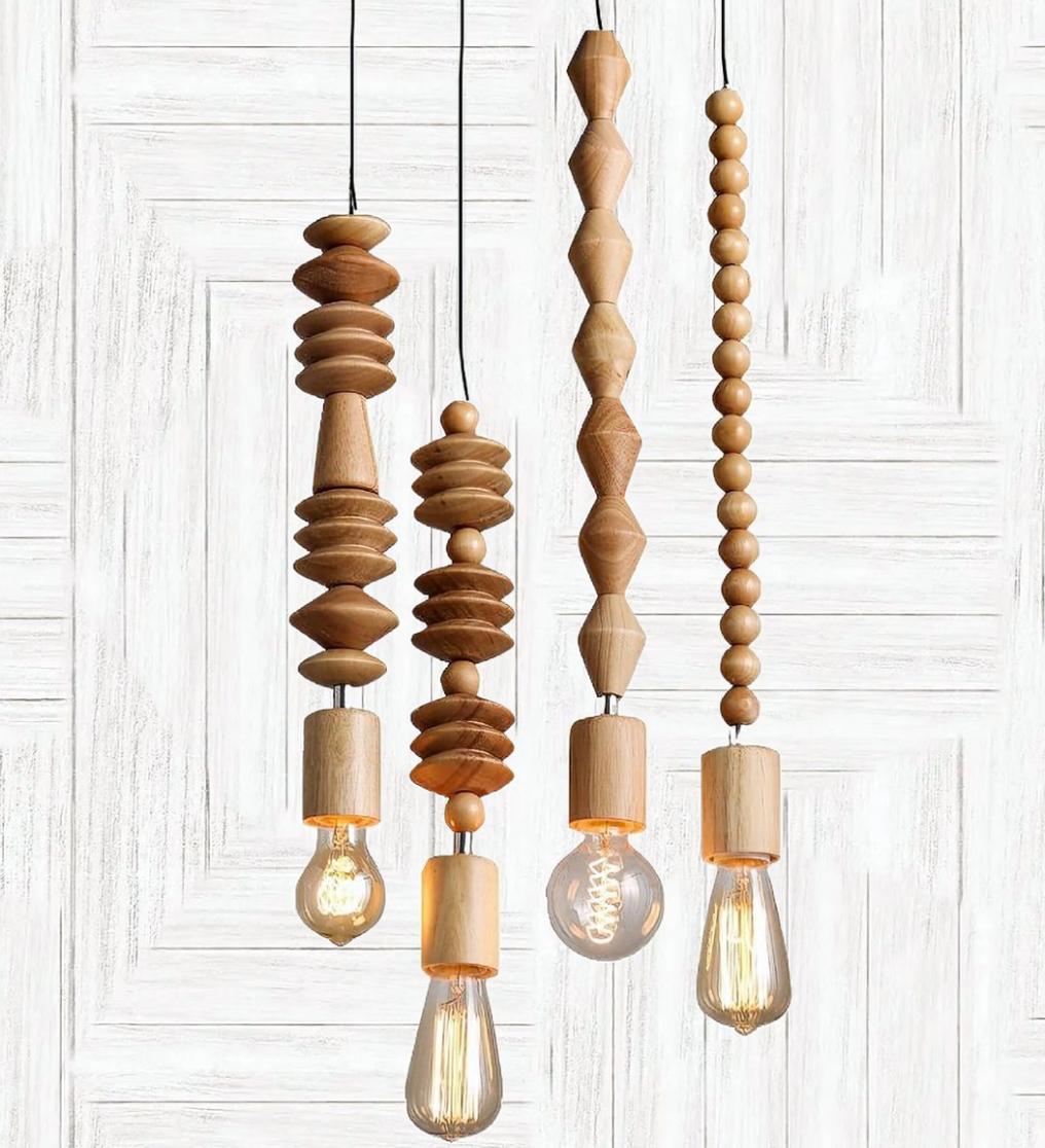 Rustic Wooden Bead Pendant Light