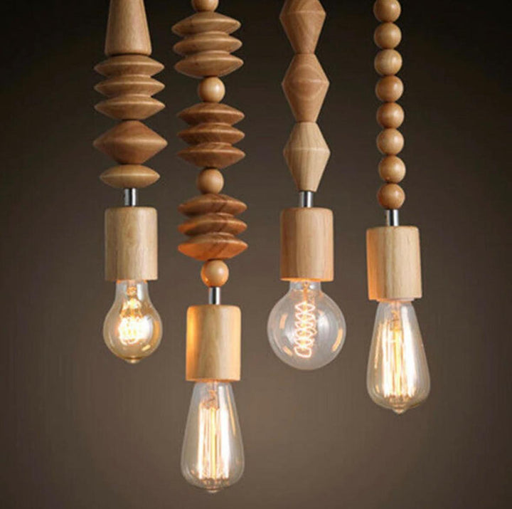 Rustic Wooden Bead Pendant Light