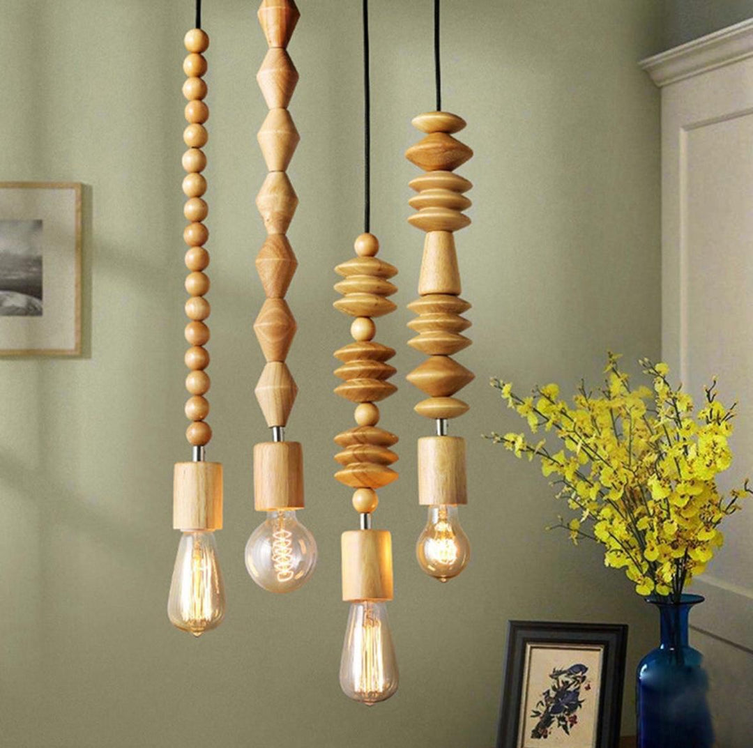 Rustic Wooden Bead Pendant Light