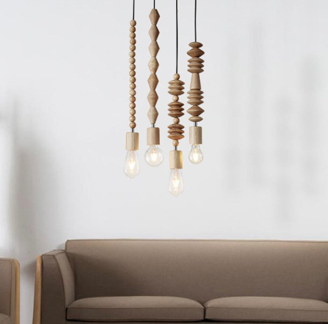 Rustic Wooden Bead Pendant Light