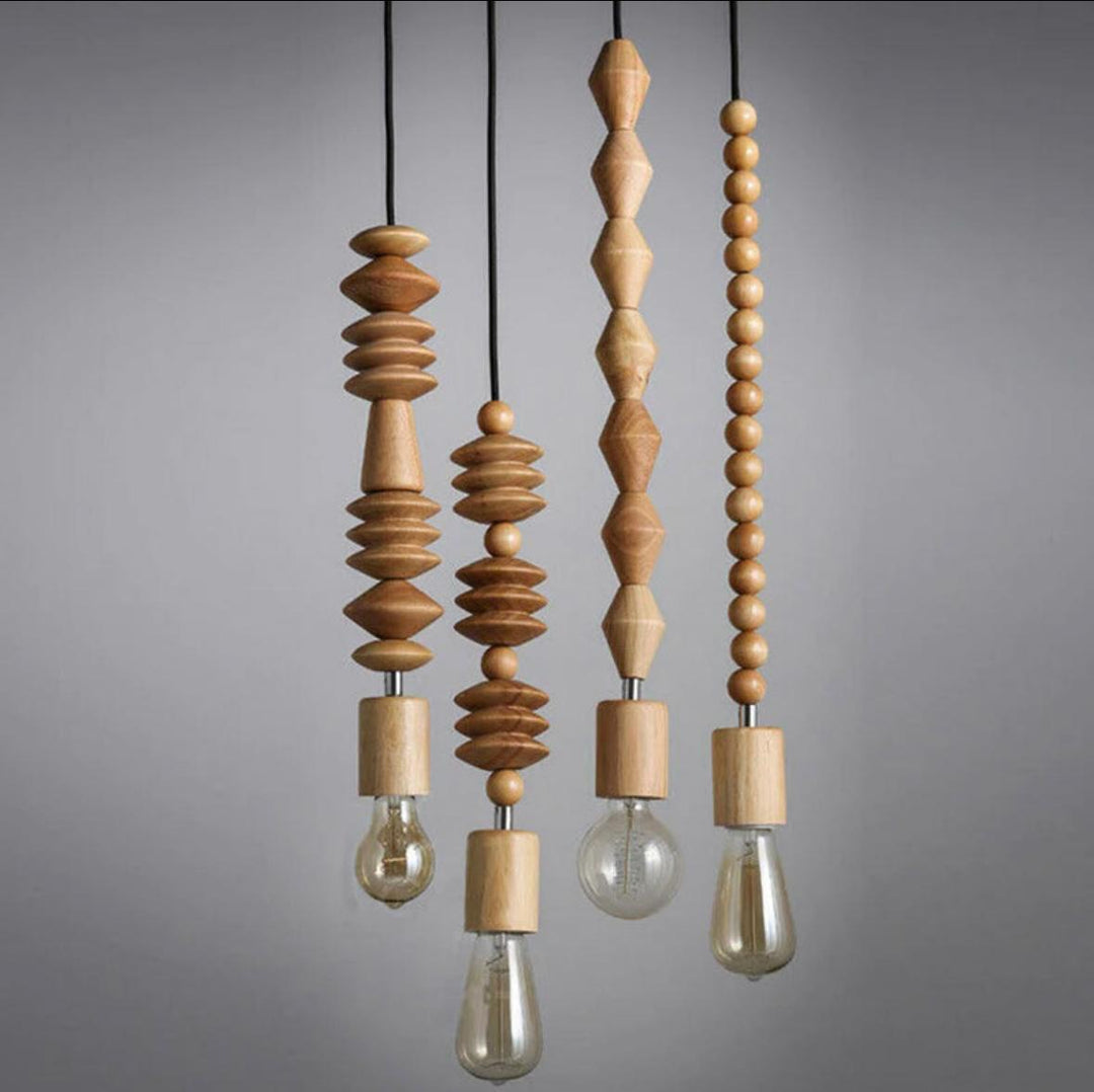 Rustic Wooden Bead Pendant Light