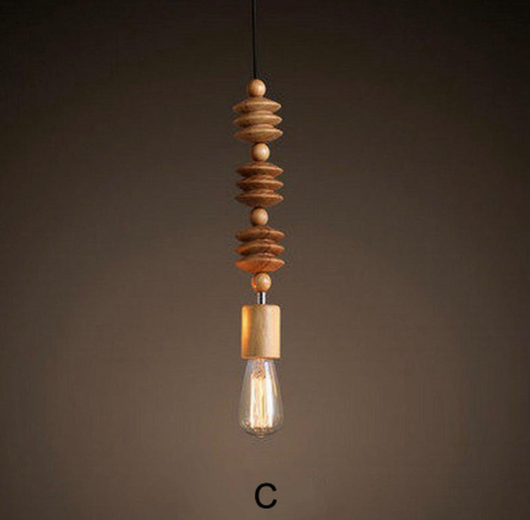 Rustic Wooden Bead Pendant Light