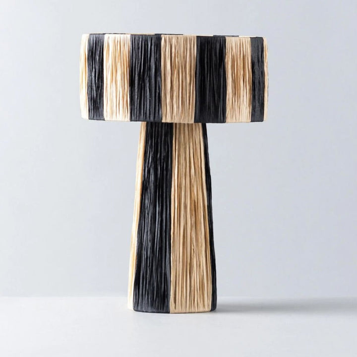 Rustic Striped Table Lamp in Black and Natural Fibers